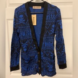 Reverse Blue and Black Patterned Cardigan